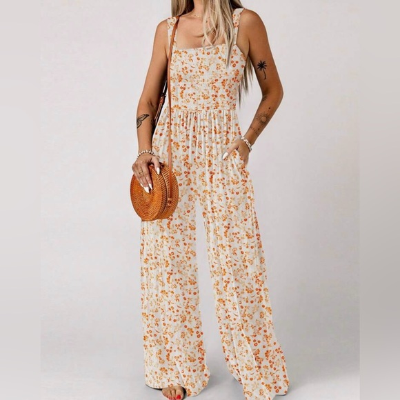 Boho Floral Print Wide Leg Palazzo Pants Jumpsuit - Picture 5 of 5